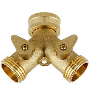 Delxo Garden Hose Splitter 2 Way Y Valve Metal Hose Connector,Solid Brass Hose Connector Garden Splitter Adapter Outdoor for Outdoor Faucet Timers,2 Rubber Hose Washers 